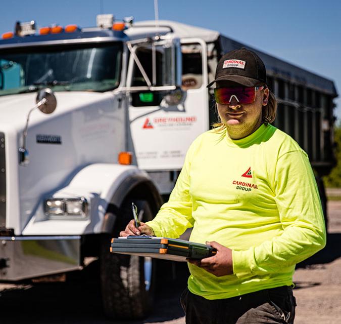 Person in front of truck